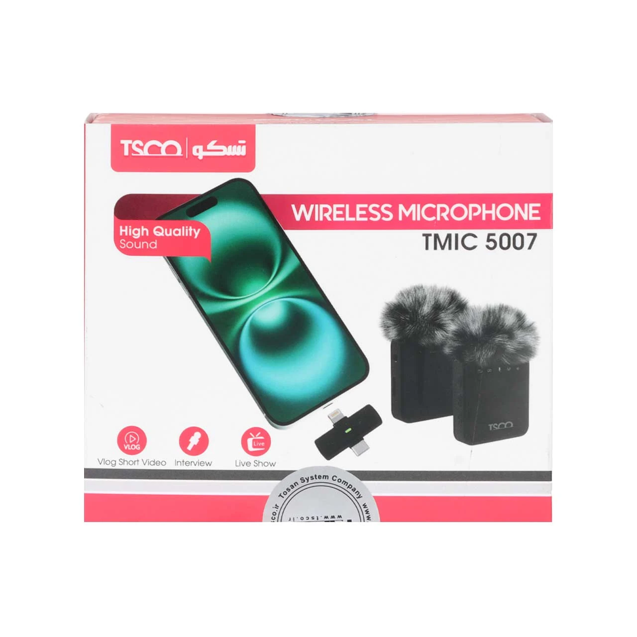 میکروفون یقه ای بی سیم Tsco Type-C/Lightning مدل TMIC 5007 - مشکی (دو میکروفون) (گارانتی 12 ماهه TSCO)